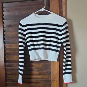 SHEIN Black and White Striped Long Sleeve Top